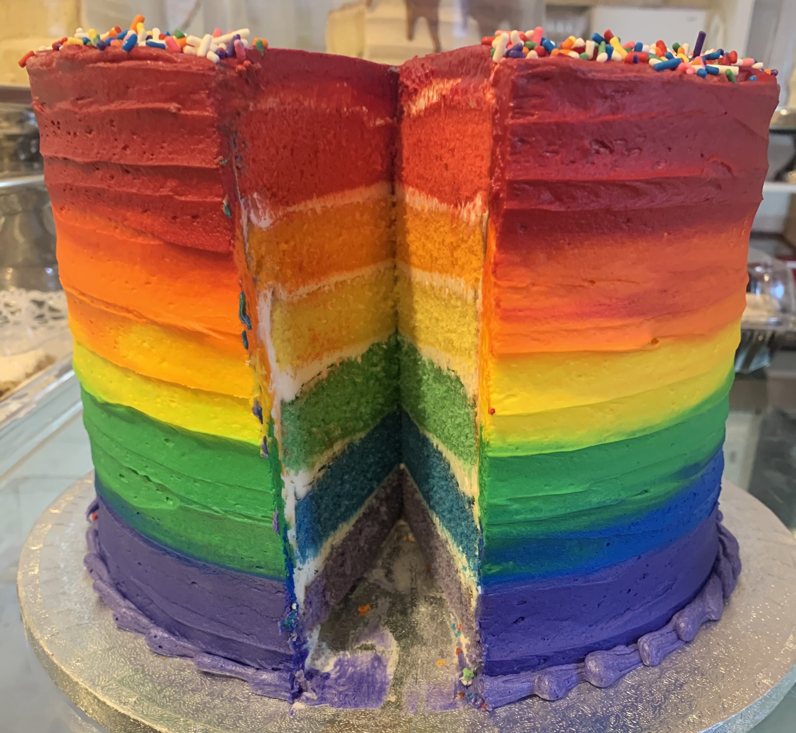 Rainbow Naked Cake Recipe  Tablespooncom
